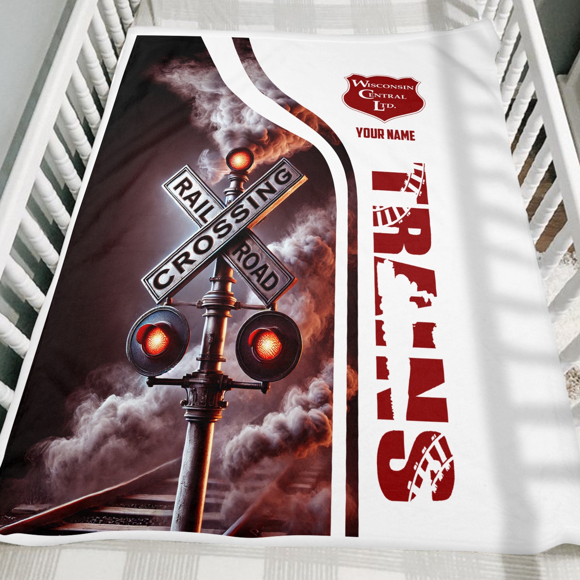Railspirit Personalized Wisconsin Central Ltd Railroad Blanket Railroad Crossing Sign Blanket All Over Print