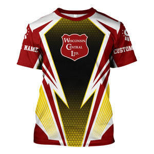 Railspirit Personalized Wisconsin Central Ltd Railroad T-Shirt Lightning Graphic Style Shirt Gift Idea For Train Lover