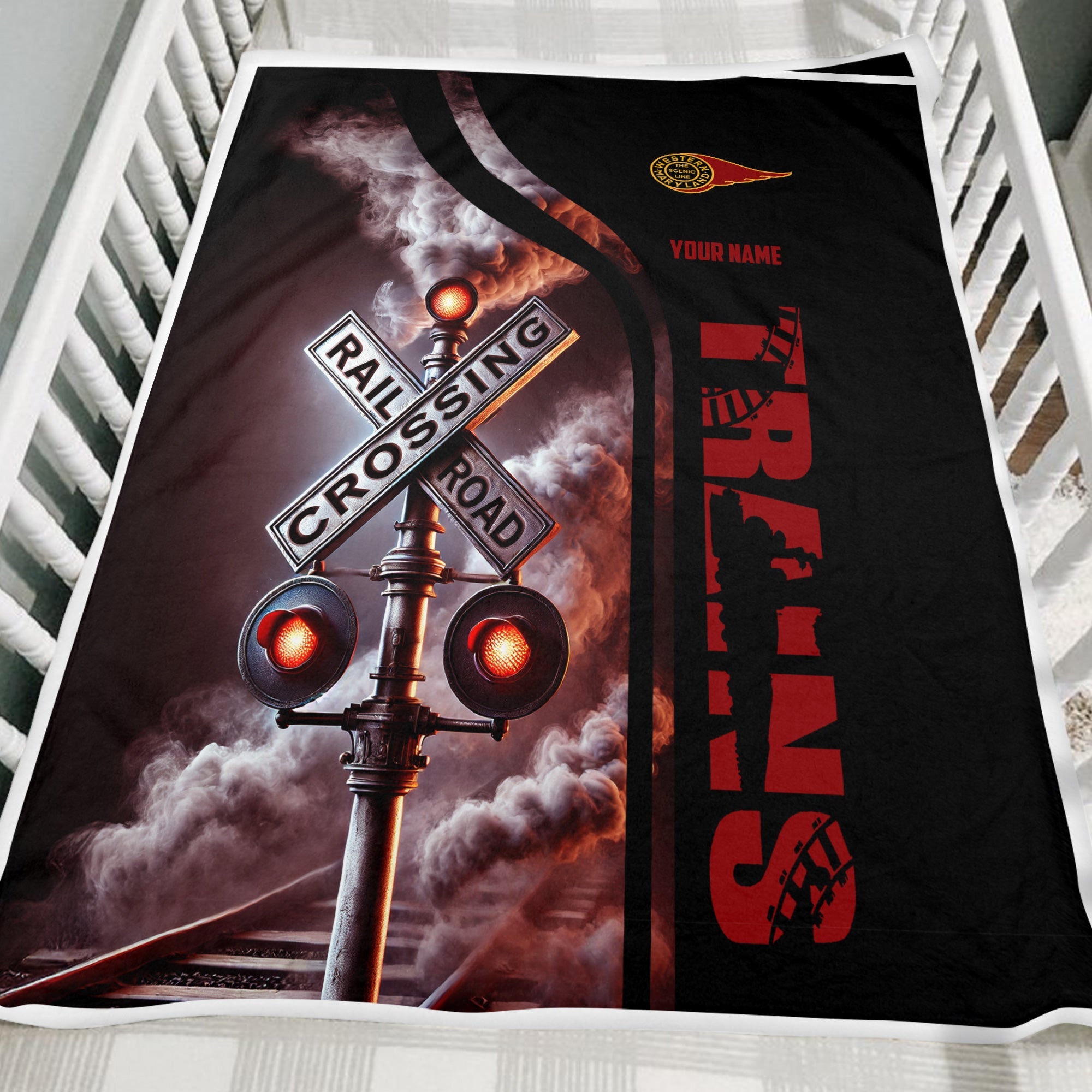 Railspirit Personalized Western Maryland Railway Blanket Railroad Crossing Sign Blanket All Over Print