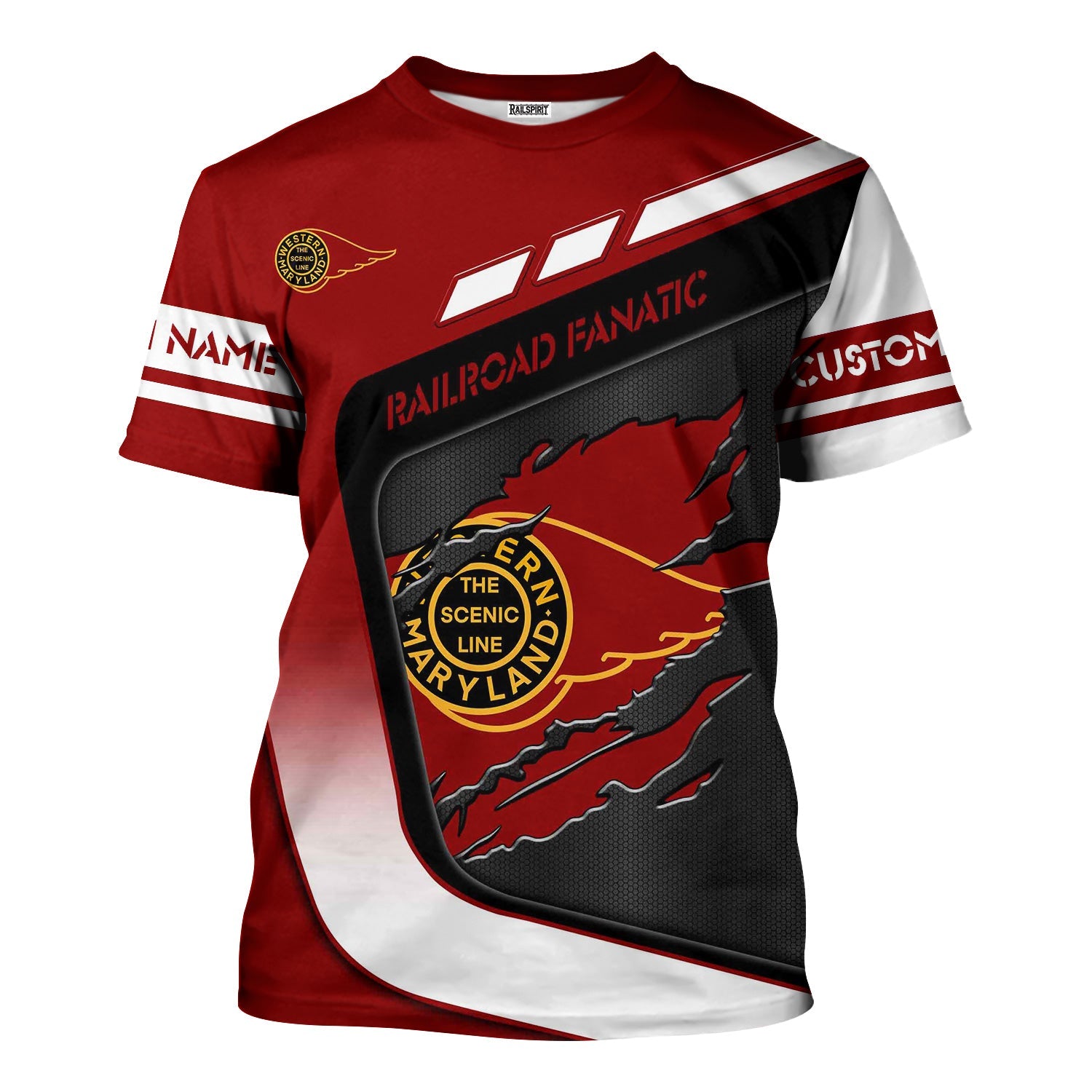 Railspirit Personalized Western Maryland Railway T-Shirt Ripped Texture Style Train Shirt For Railroad Fanatic