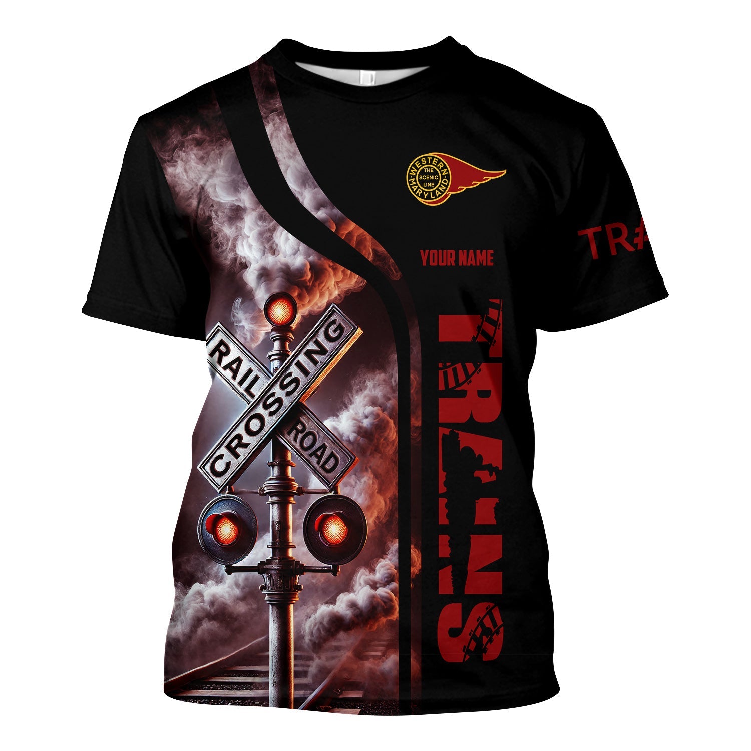 Railspirit Custom Name Western Maryland Railway T Shirt Railroad Crossing Sign Train Shirt All Over Print