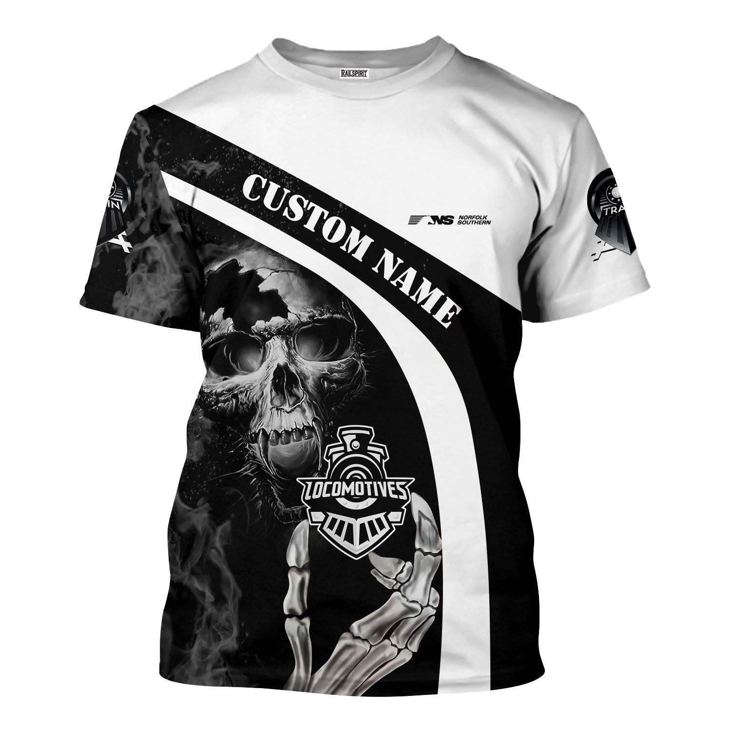 Railspirit Personalized Norfolk Southern Railway T-Shirt Flame Skull Design Train Shirt for Locomotive Fans