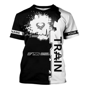 Railspirit Personalized Norfolk Southern Railway T-Shirt Engine Heartbeat and Track Love Style Shirt Gift Idea For Train Lovers