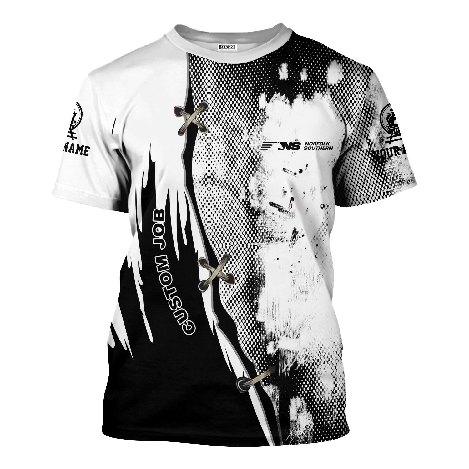 Railspirit Personalized Norfolk Southern Railway T-Shirt Retro Stitches Design with Custom Position Train Shirt