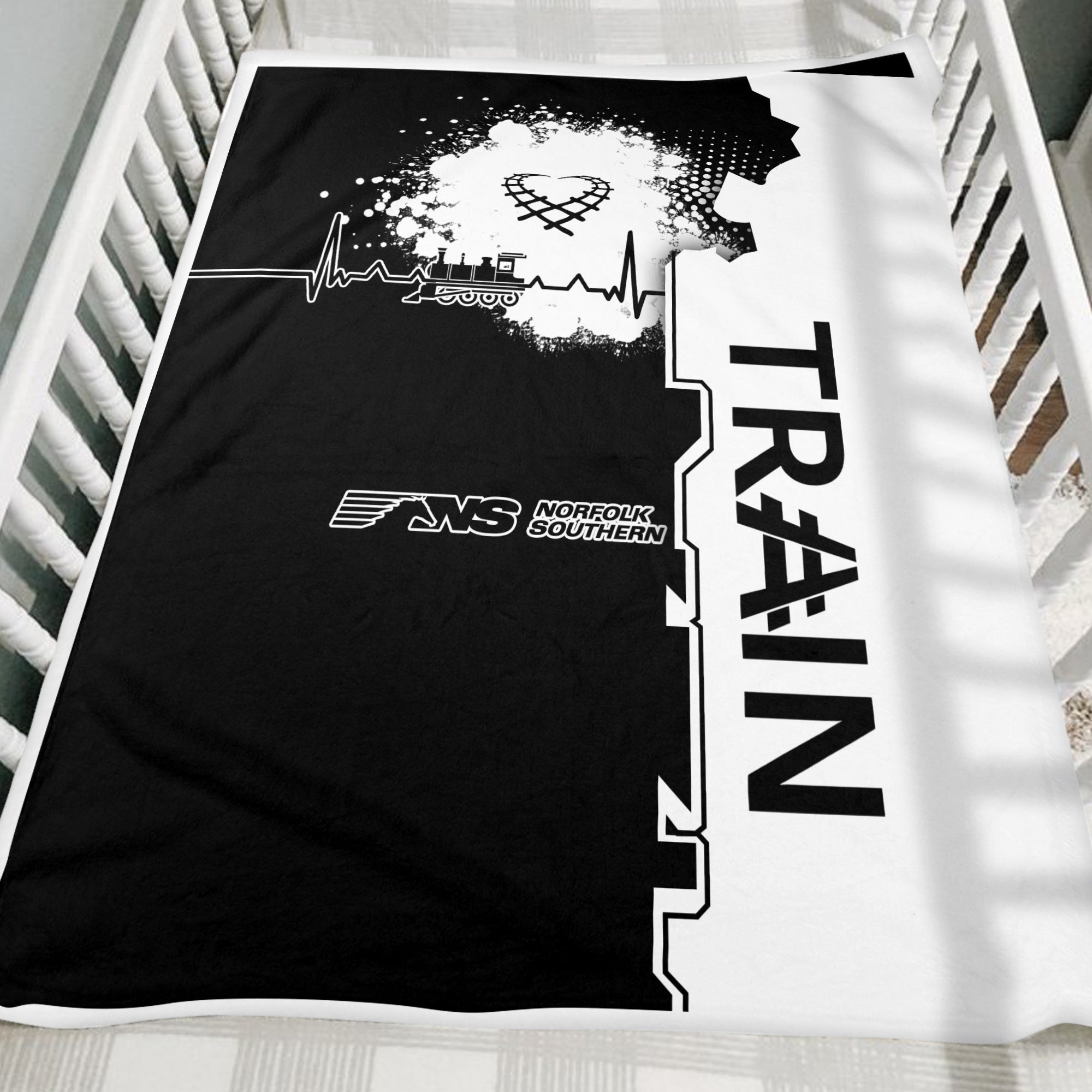 Railspirit Norfolk Southern Railway Blanket Engine Heartbeat and Track Love Style Blanket Gift Idea For Train Lovers