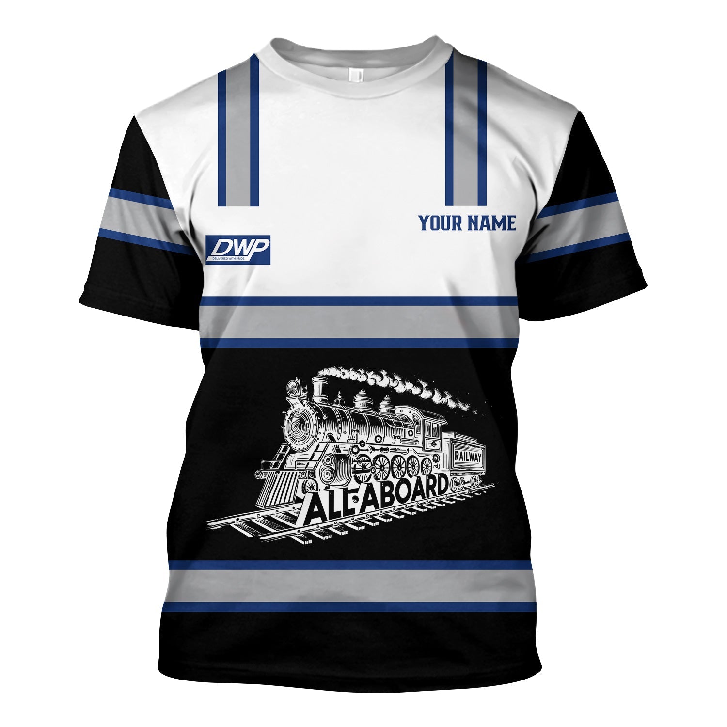 Railspirit Custom Name Duluth, Winnipeg and Pacific Railway T Shirt Eat Train Sleep Repeat Printed Train Shirt