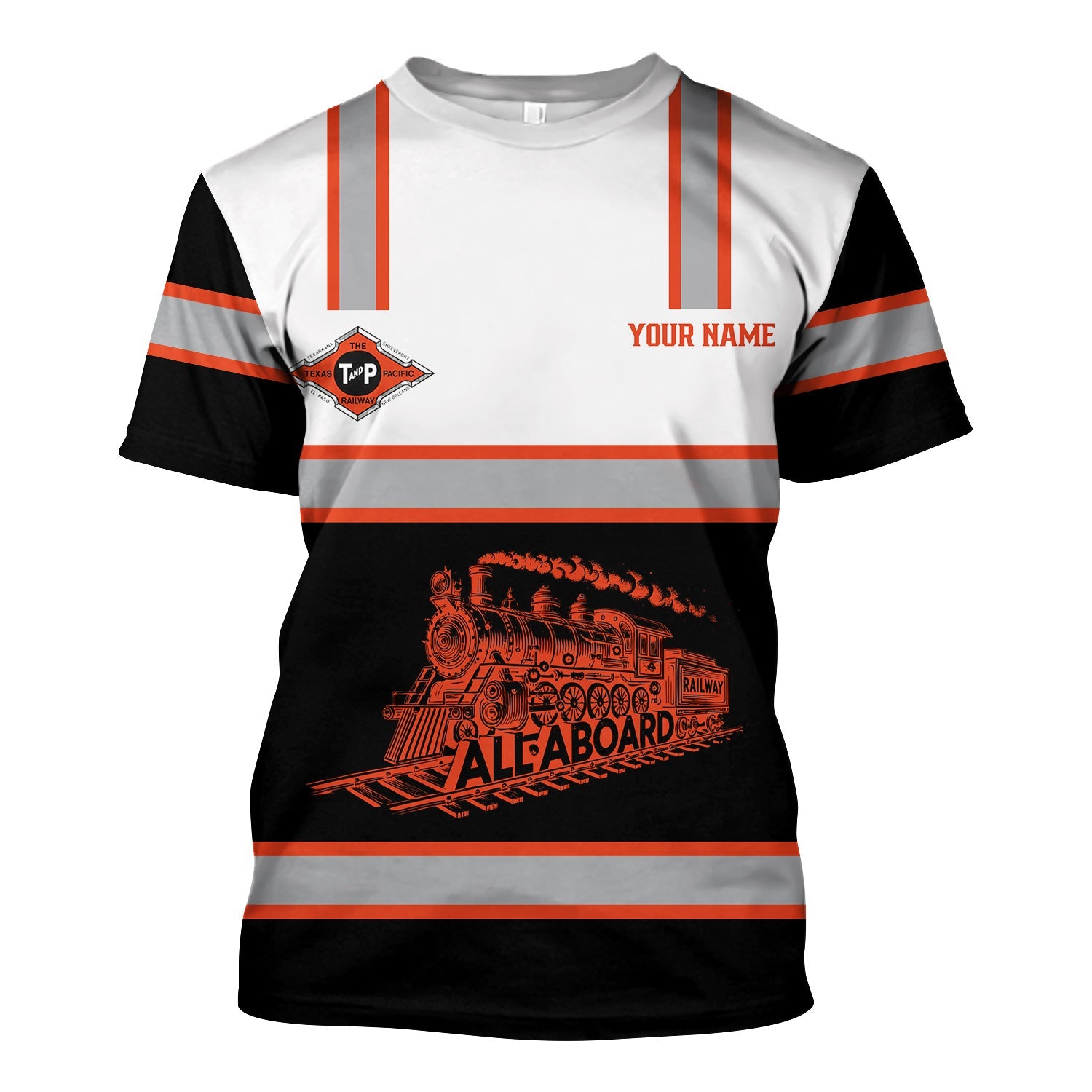 Railspirit Custom Name Texas and Pacific Railway T Shirt Eat Train Sleep Repeat Printed Train Shirt