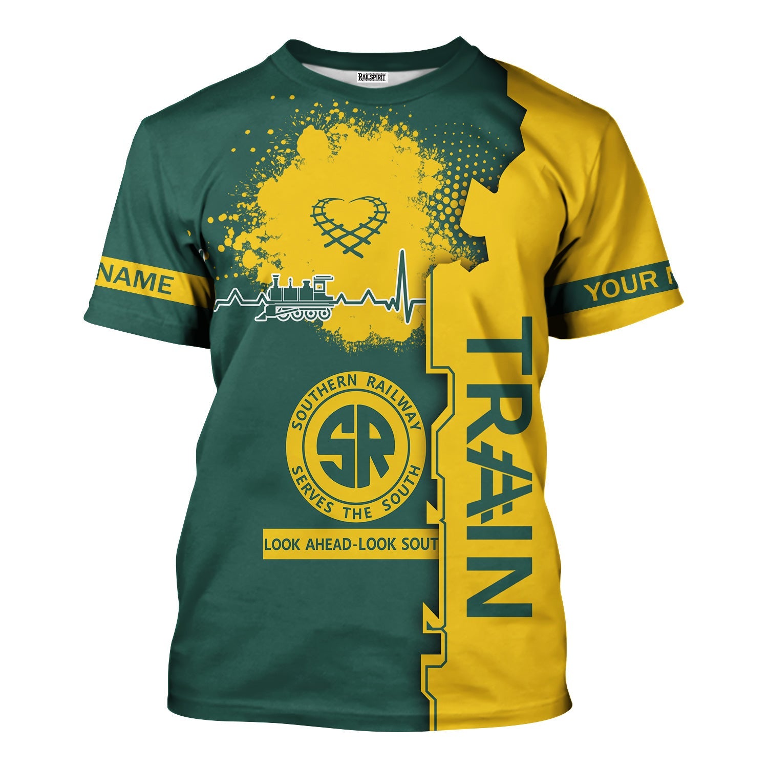 Railspirit Personalized Southern Railway U.S T-Shirt Engine Heartbeat and Track Love Style SOU Shirt Gift Idea For Train Lovers