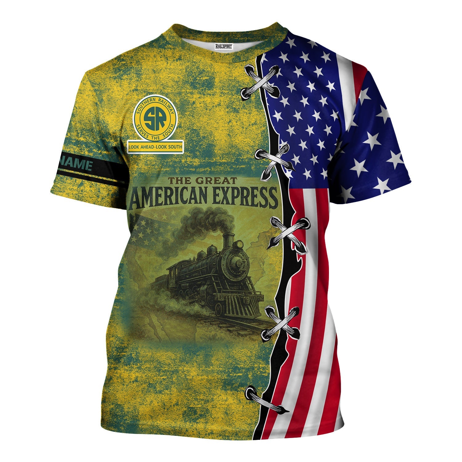 Railspirit Personalized Southern Railway U.S T-Shirt Retro American Express Train With USA Flag SOU Shirt