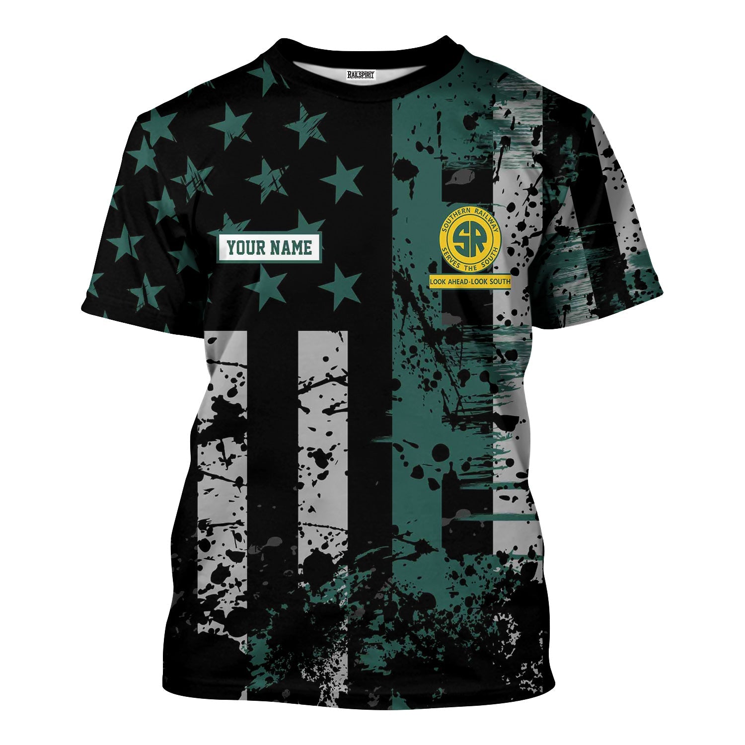 Railspirit Personalized Southern Railway U.S T-Shirt Artistic Paint American Flag Style SOU Train Shirt
