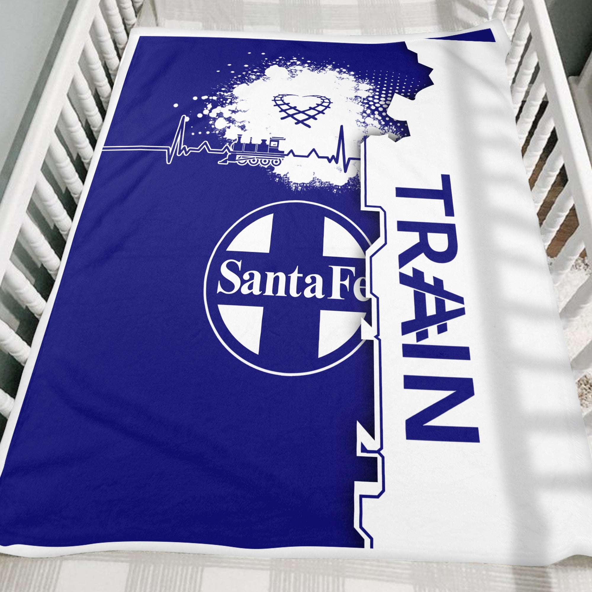 Railspirit Santa Fe Railway Blanket Engine Heartbeat and Track Love Style Atchison, Topeka and Santa Fe Railway Blanket Gift Idea For Train Lovers