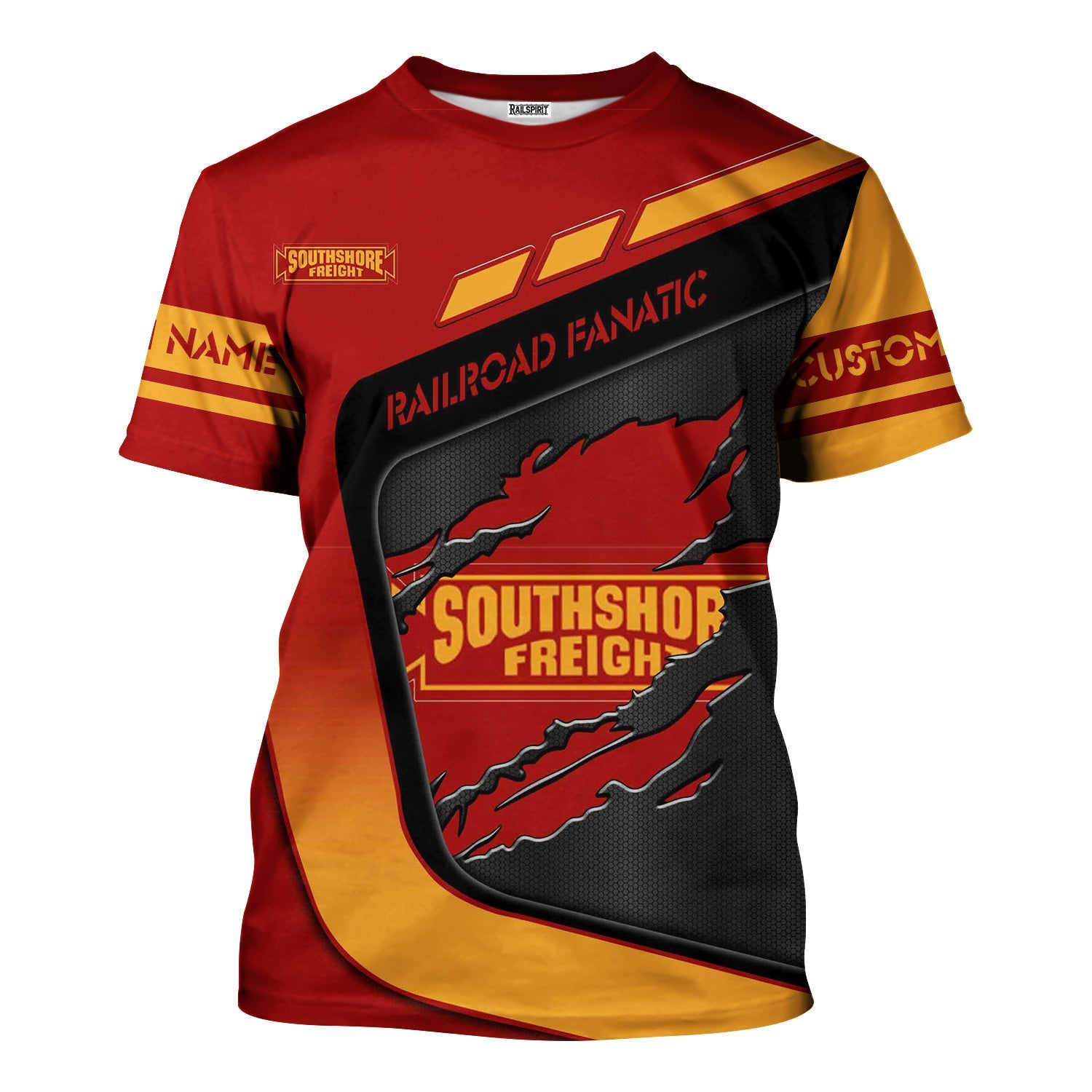 Railspirit Personalized Chicago South Shore and South Bend Railroad T-Shirt Ripped Texture Style Train Shirt For Railroad Fanatic