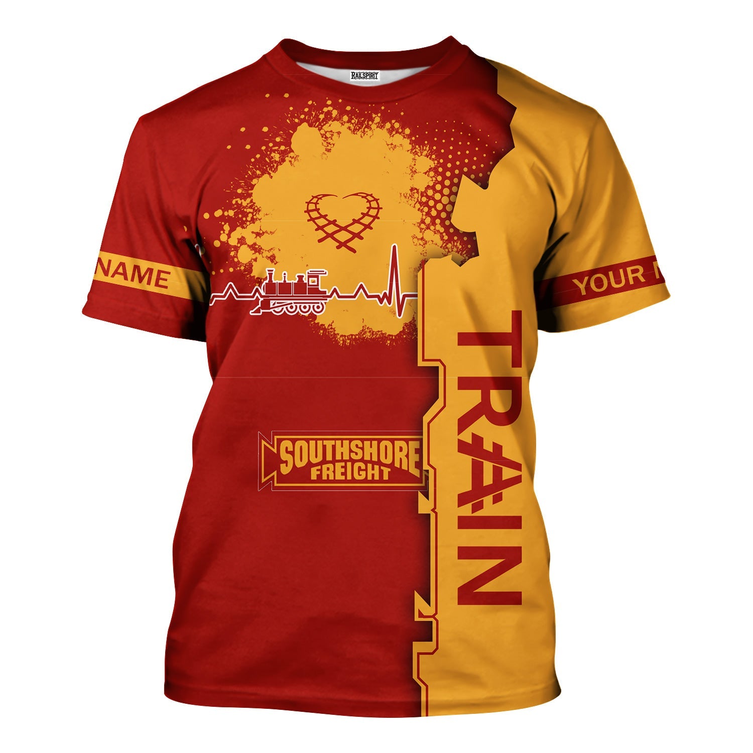 Railspirit Personalized Chicago South Shore and South Bend Railroad T-Shirt Engine Heartbeat and Track Love Style Shirt Gift Idea For Train Lovers