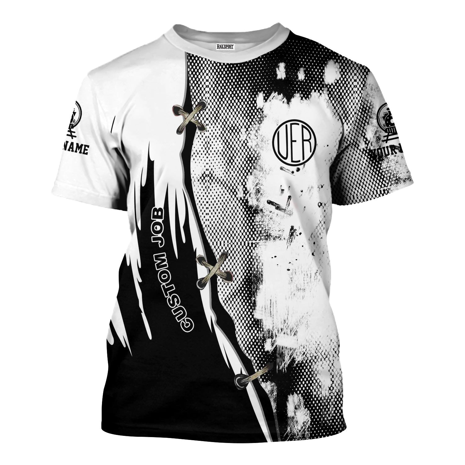 Railspirit Personalized Union Electric Railway T-Shirt Retro Stitches Design with Custom Position Train Shirt