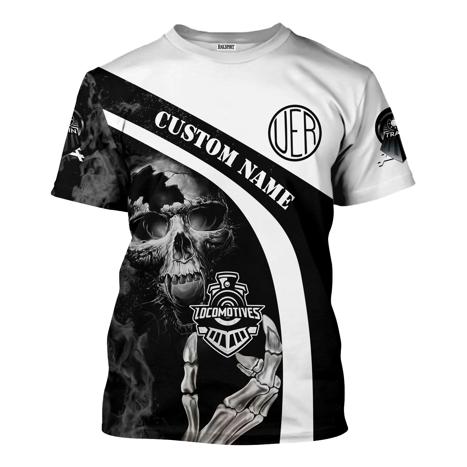 Railspirit Personalized Union Electric Railway T-Shirt Flame Skull Design Train Shirt for Locomotive Fans