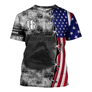 Railspirit Personalized Union Electric Railway T-Shirt Retro American Express Train With USA Flag Shirt