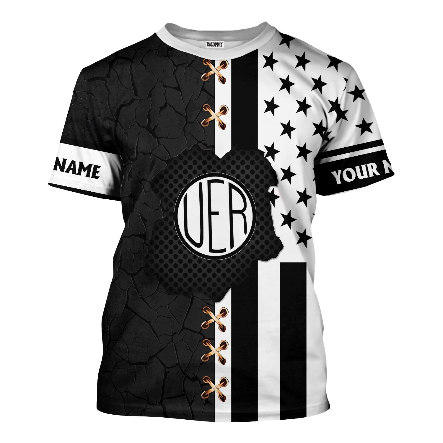 Railspirit Personalized Union Electric Railway T-Shirt American Flag with Crack Effect Train Shirt