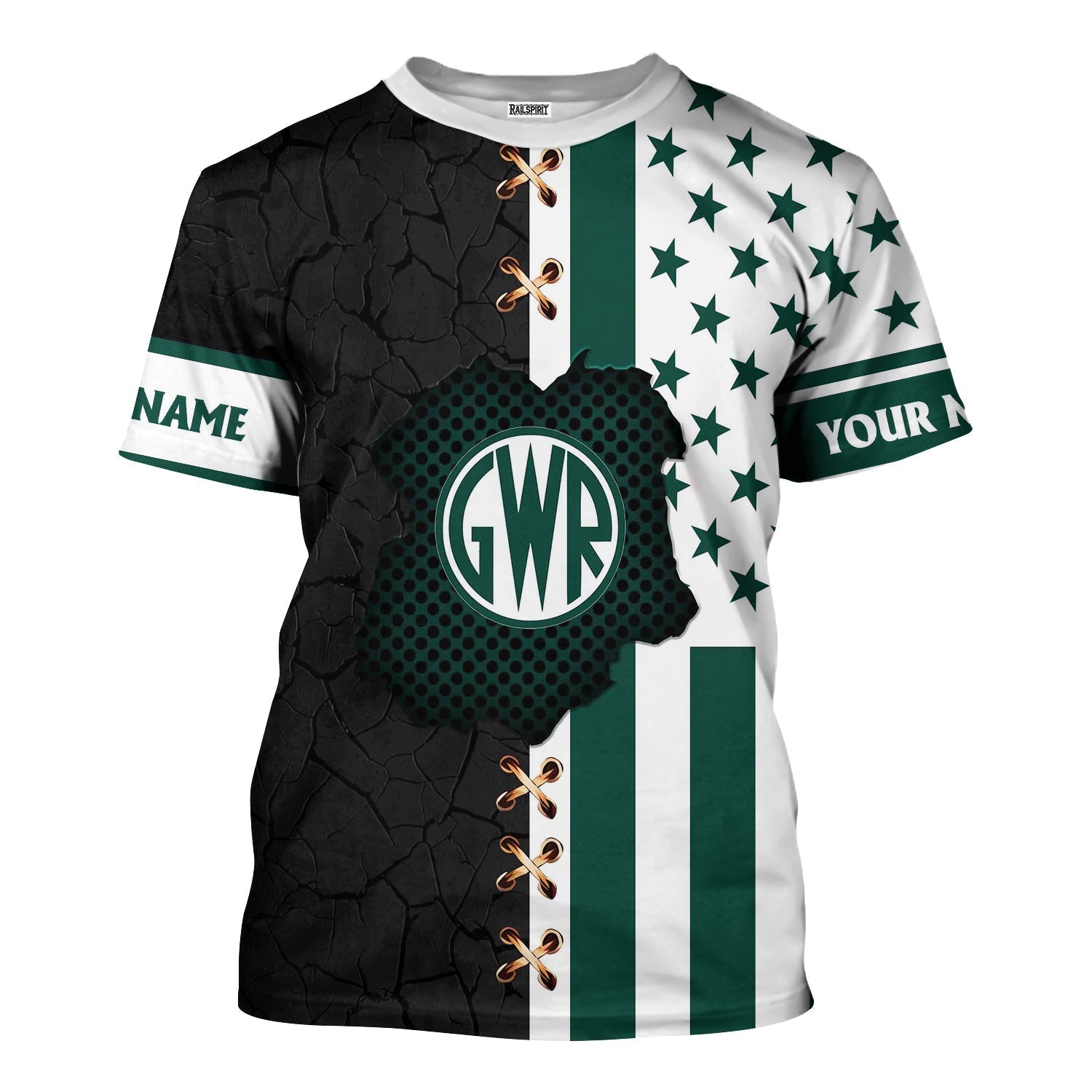 Railspirit Personalized Great Western Railway T-Shirt American Flag with Crack Effect Train Shirt