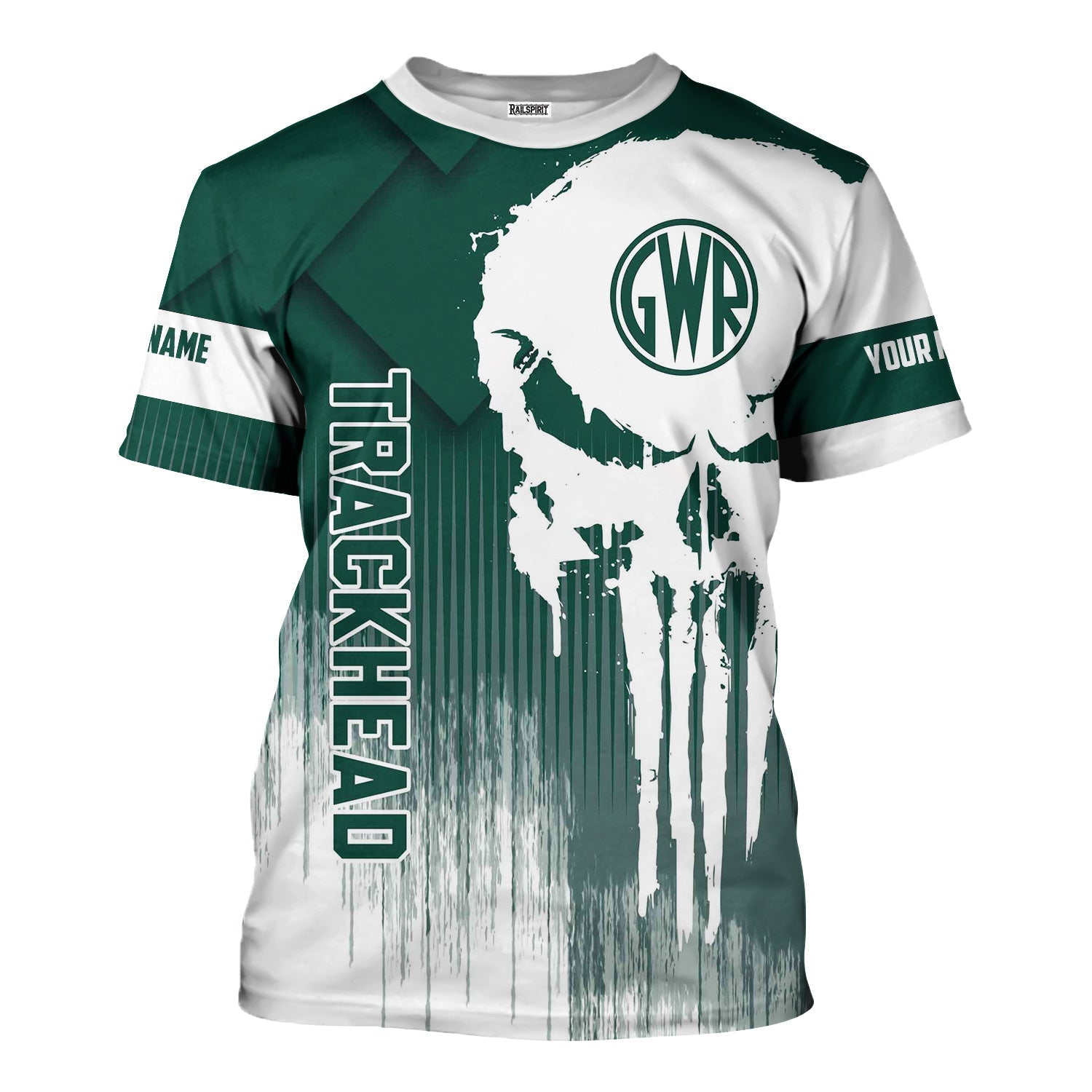 Railspirit Personalized Great Western Railway T-Shirt Skull Design with Custom Job Train Shirt for Trackhead Crew