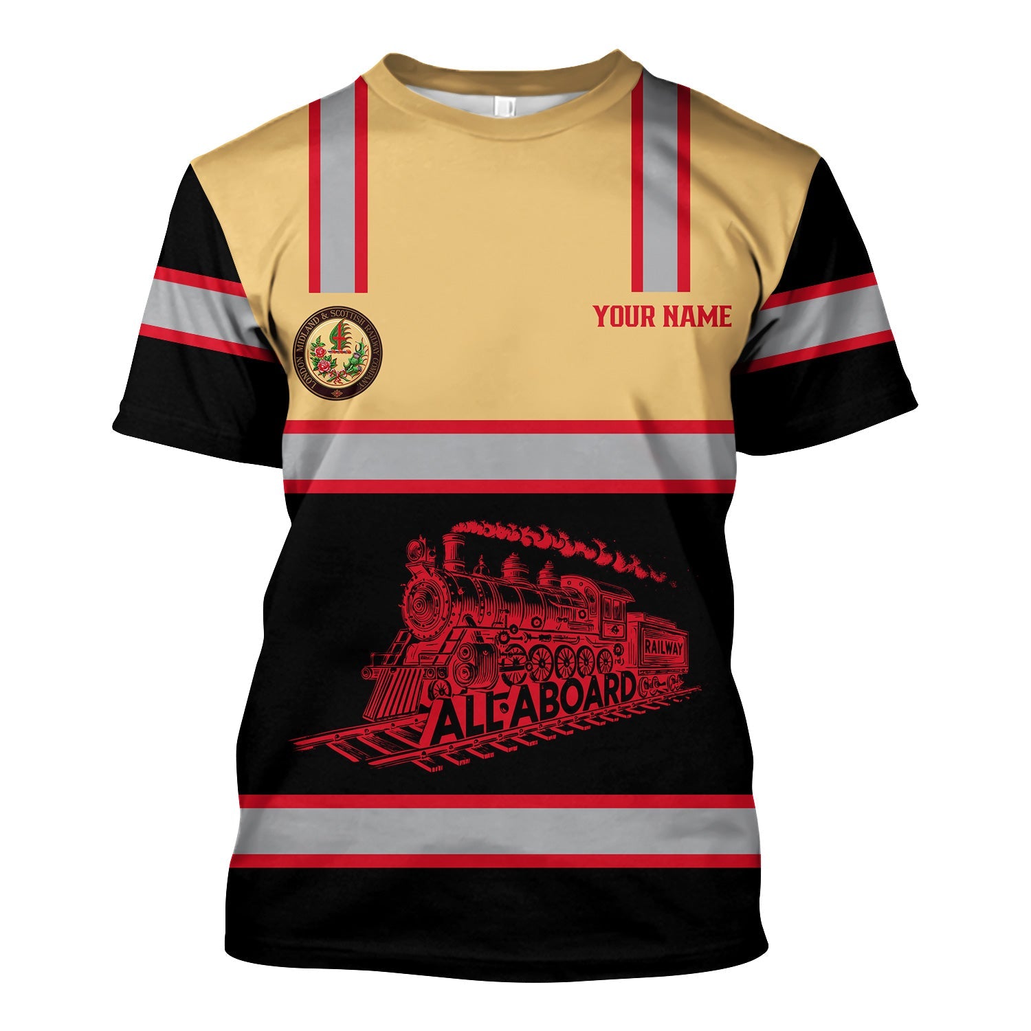 Railspirit Custom Name London, Midland and Scottish Railway T Shirt Eat Train Sleep Repeat Printed Train Shirt