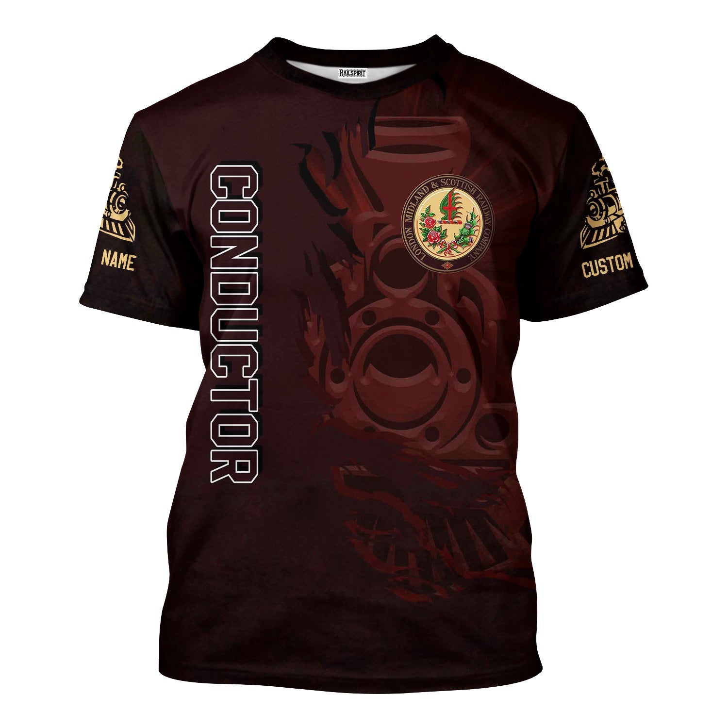 Railspirit Personalized London, Midland and Scottish Railway T-Shirt Blazing Style with Custom Position Train Shirt