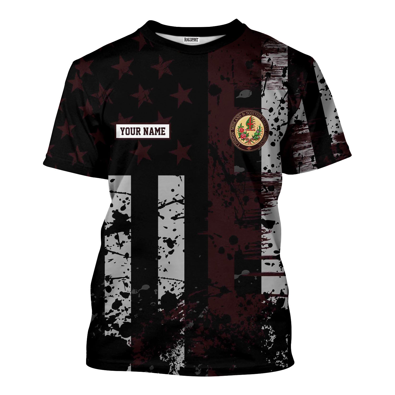 Railspirit Personalized London, Midland and Scottish Railway T-Shirt Artistic Paint American Flag Style Train Shirt