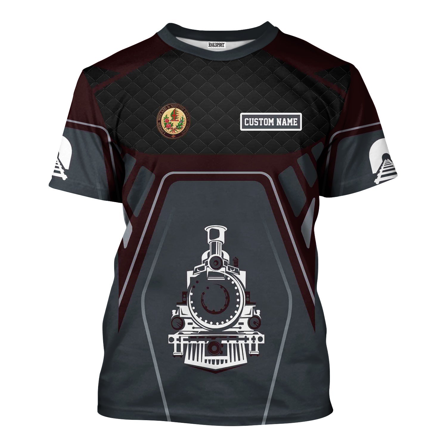 Railspirit Personalized London, Midland and Scottish Railway T-Shirt Steam Locomotive Engine Graphic Train Shirt All Over Print