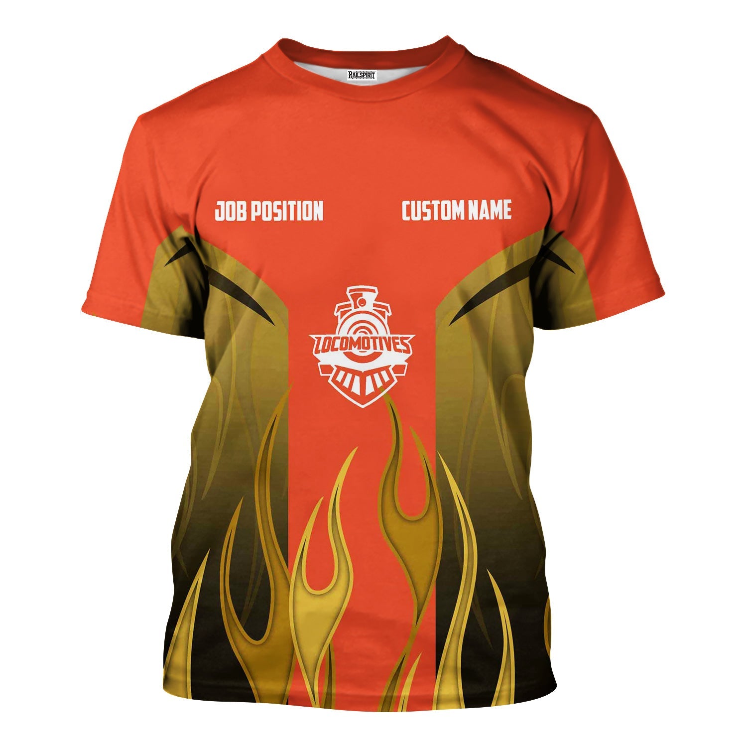 Railspirit Custom Name and Job Title Avanti West Coast T-Shirt Flame Graphic Train Shirt