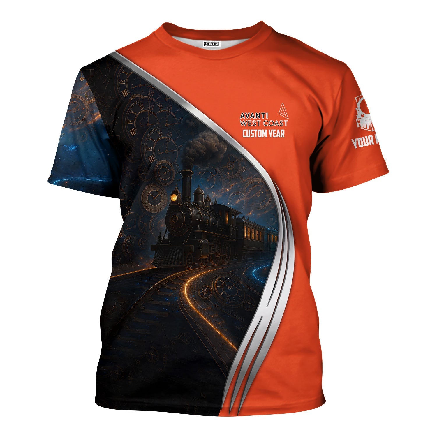 Railspirit Personalized Avanti West Coast T-Shirt Steampunk Locomotive with Custom Year Train Shirt