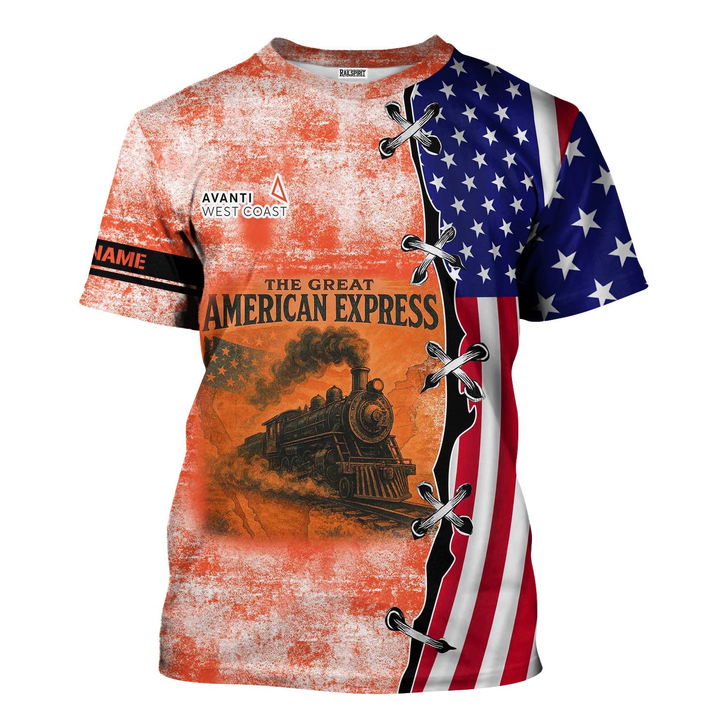 Railspirit Personalized Avanti West Coast T-Shirt Retro American Express Train With USA Flag Shirt