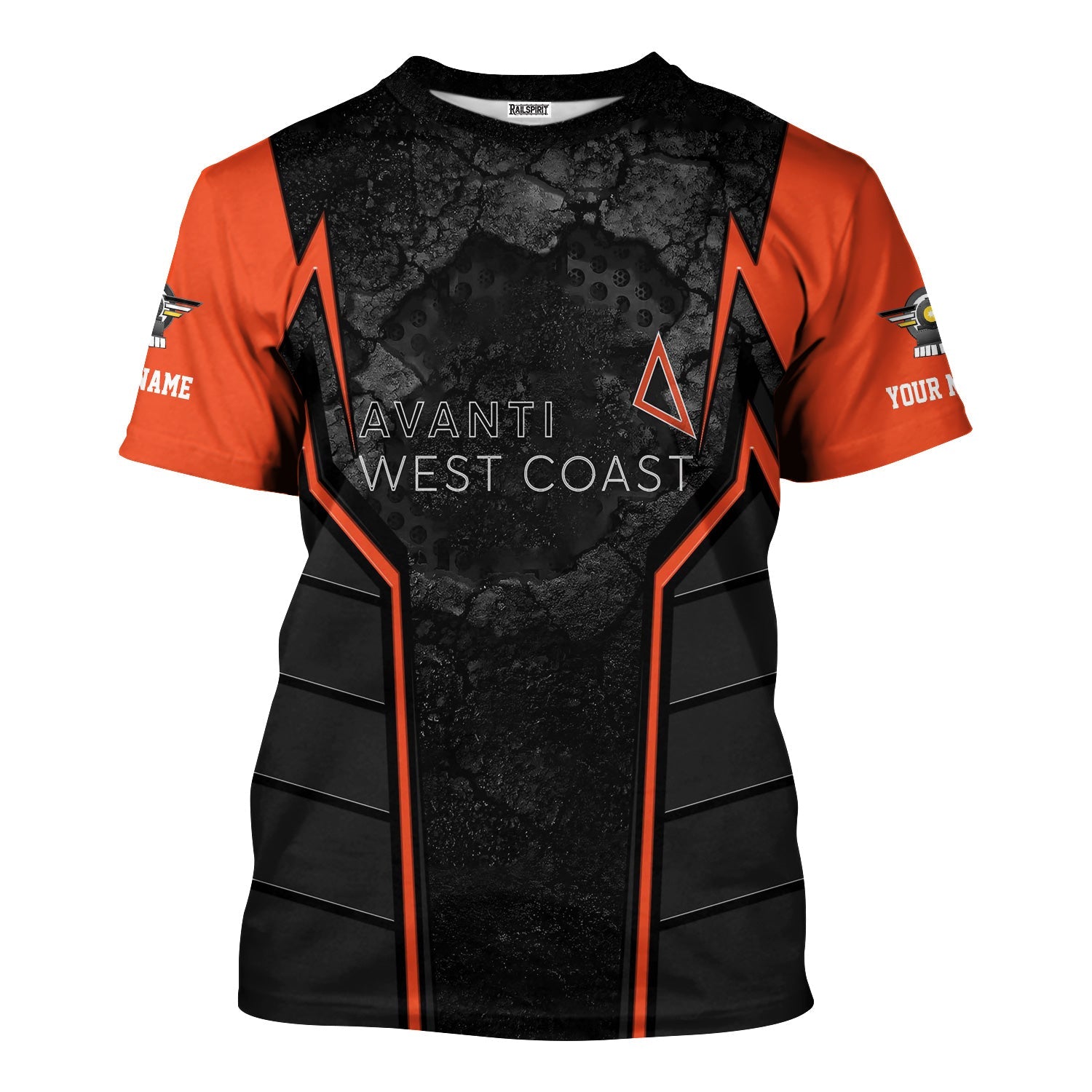 Railspirit Personalized Avanti West Coast T-Shirt Cracked Metal Design Train Shirt for Rail Enthusiasts