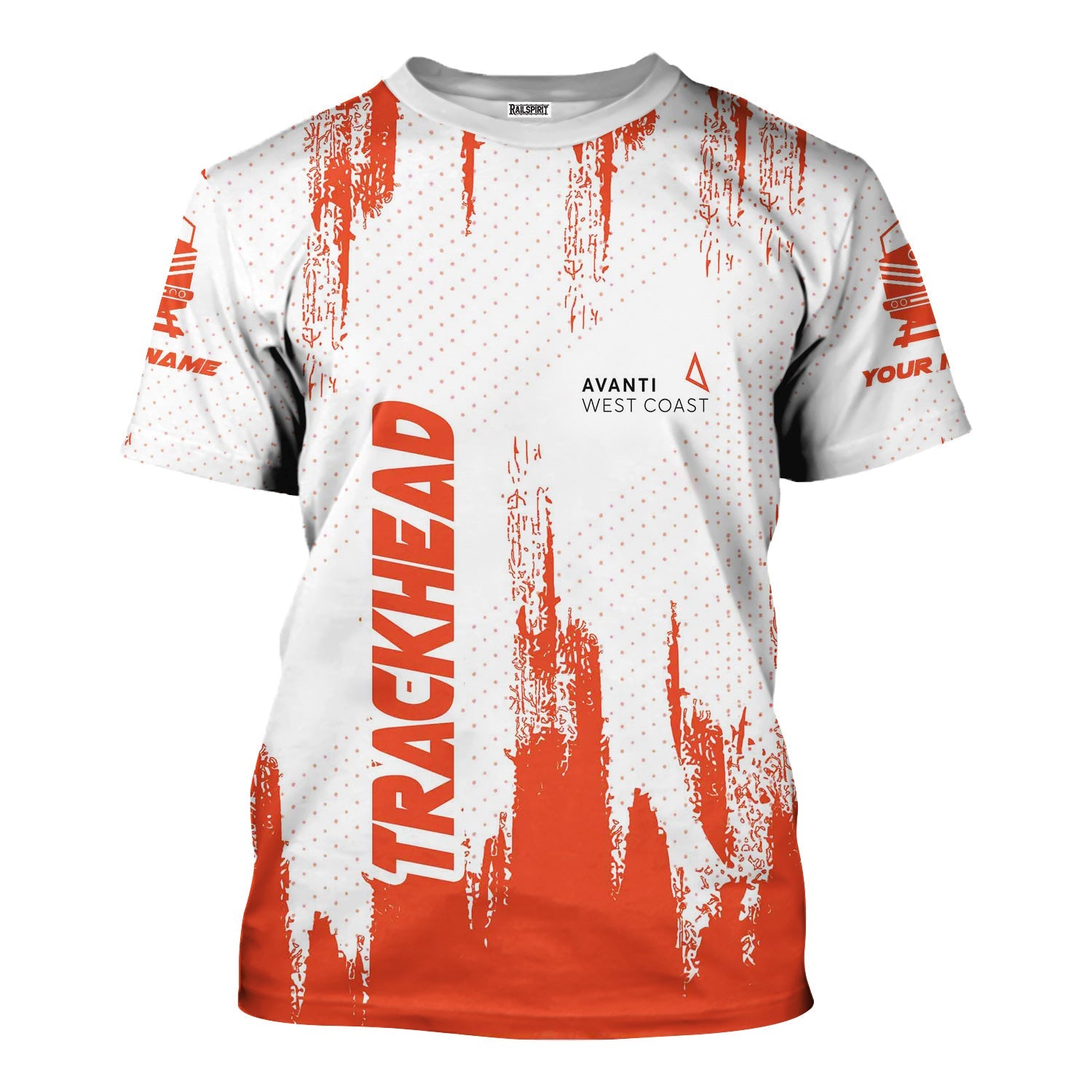 Railspirit Personalized Avanti West Coast T-Shirt Paint Impact Design Train Shirt for Trackhead