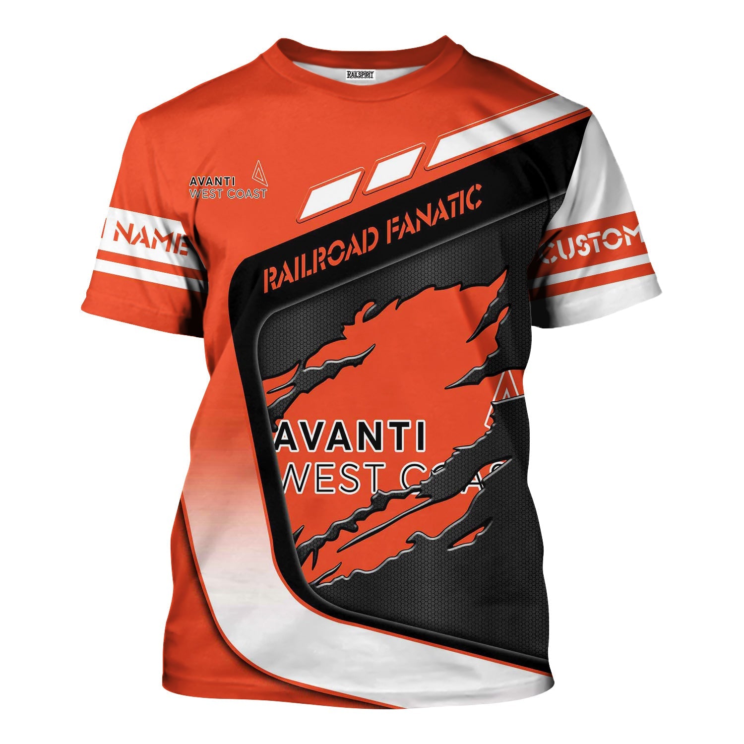 Railspirit Personalized Avanti West Coast T-Shirt Ripped Texture Style Train Shirt For Railroad Fanatic
