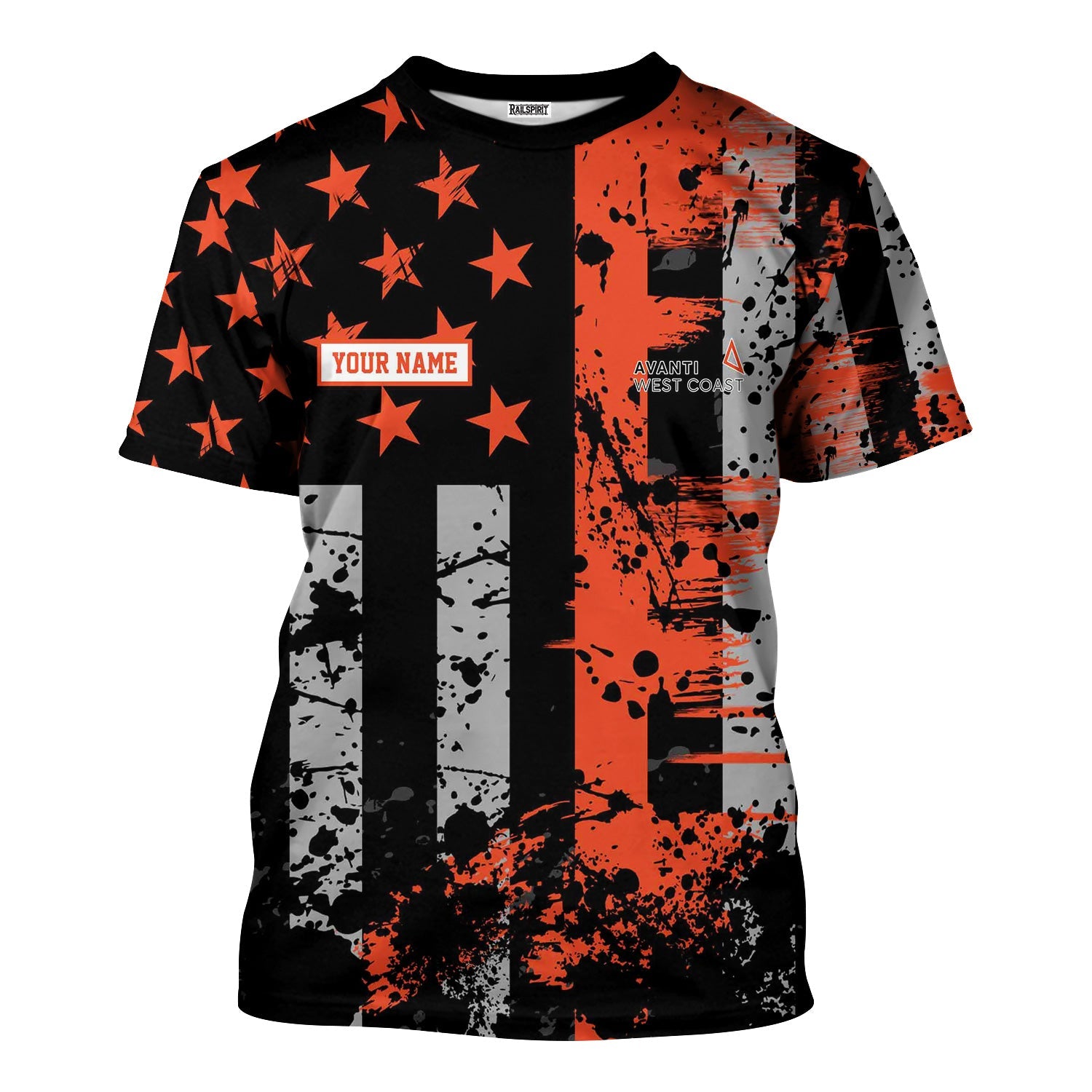 Railspirit Personalized Avanti West Coast T-Shirt Artistic Paint American Flag Style Train Shirt