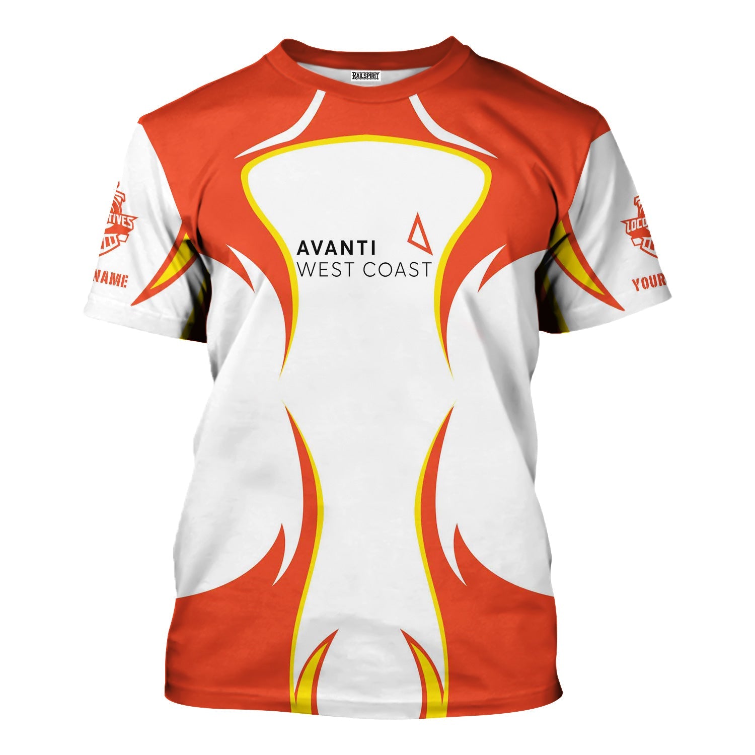 Railspirit Personalized Avanti West Coast T-Shirt Distinctive Flame Style Shirt For Steam Engine Addict