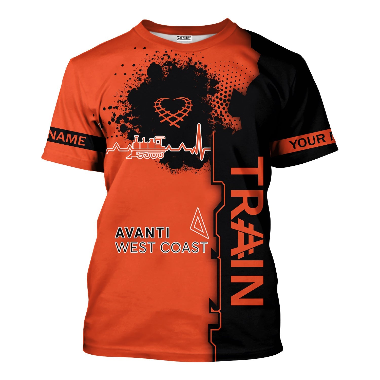 Railspirit Personalized Avanti West Coast T-Shirt Engine Heartbeat and Track Love Style Shirt Gift Idea For Train Lovers