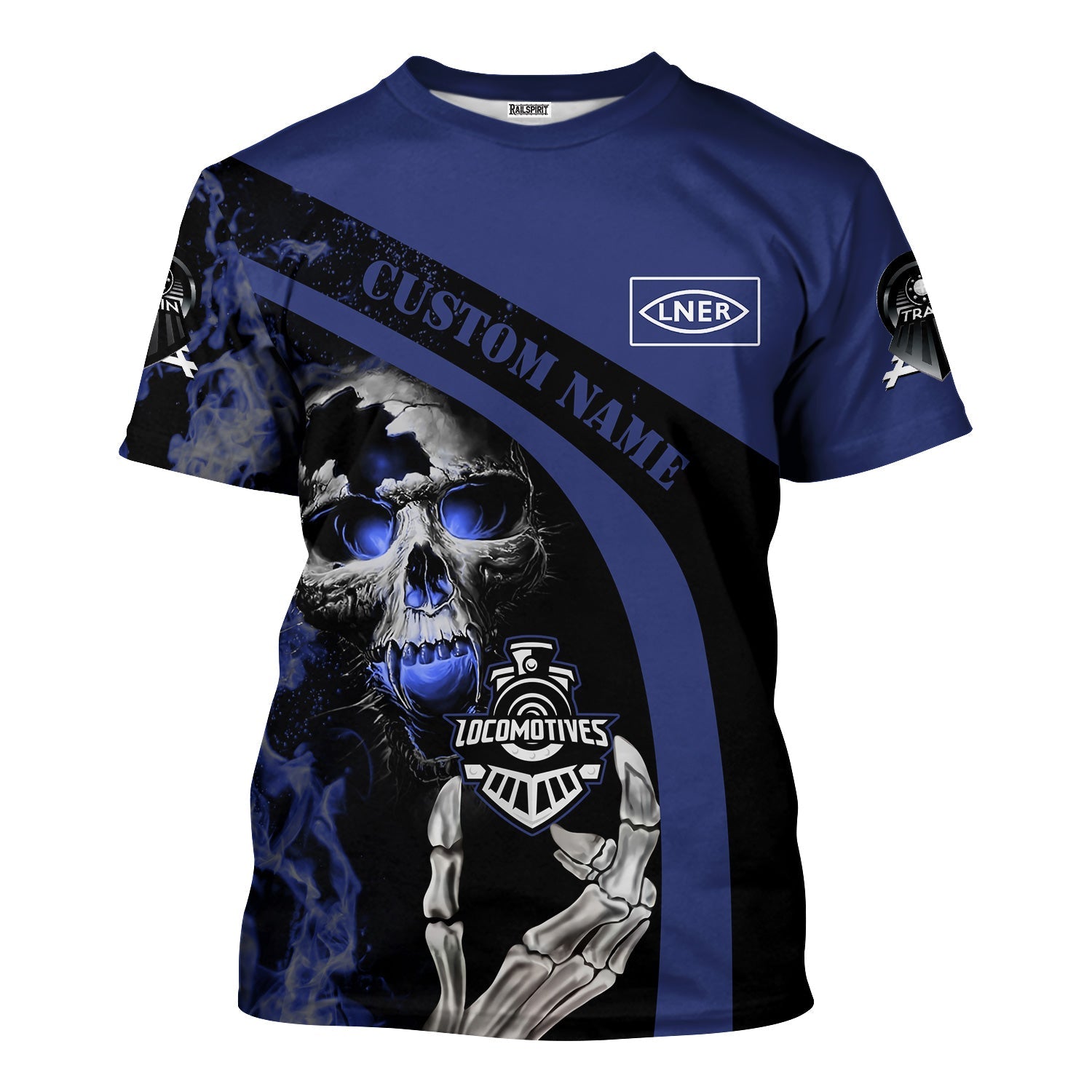 Railspirit Personalized London and North Eastern Railway T-Shirt Flame Skull Design Train Shirt for Locomotive Fans