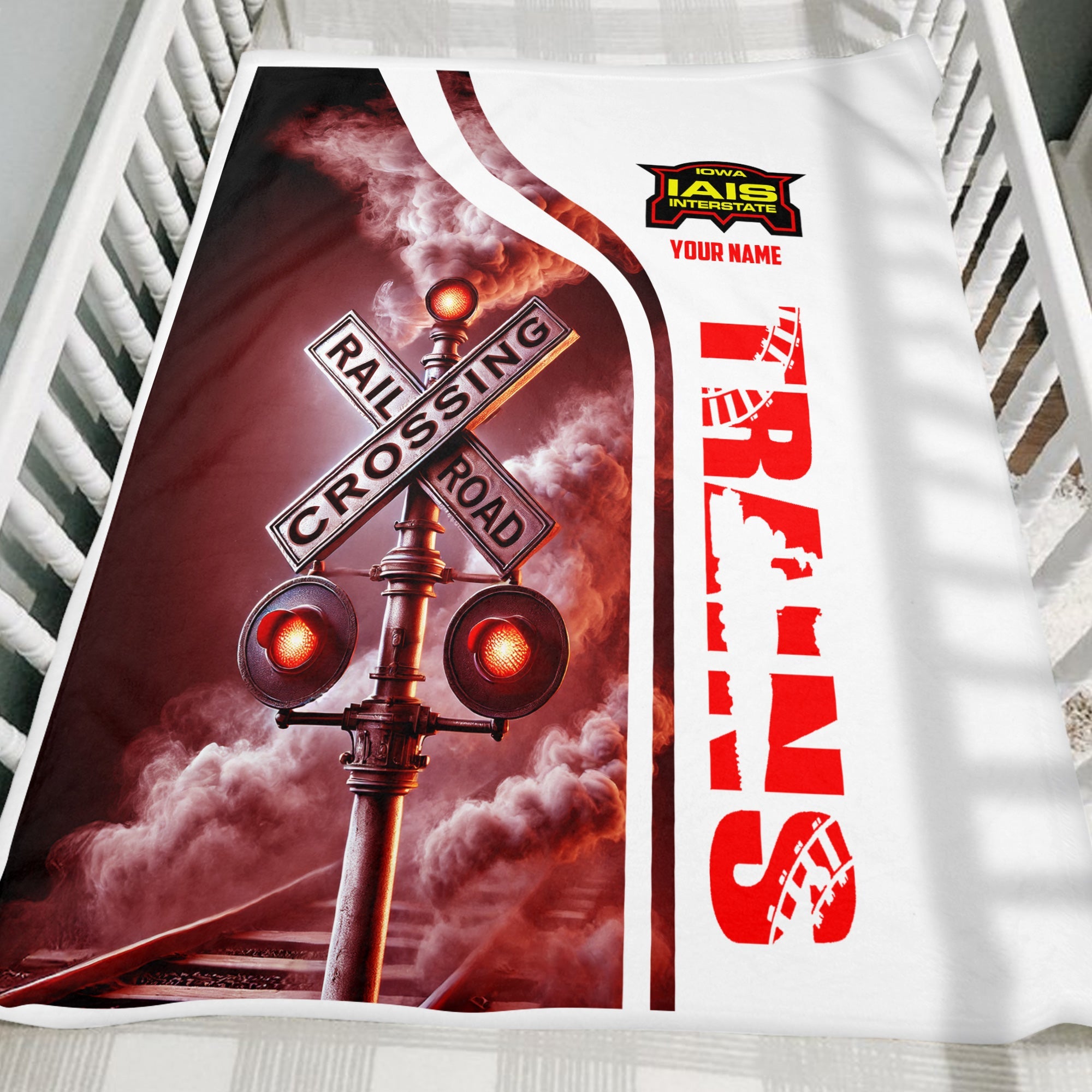 Railspirit Personalized Iowa Interstate Railroad Blanket Railroad Crossing Sign IAIS Blanket All Over Print