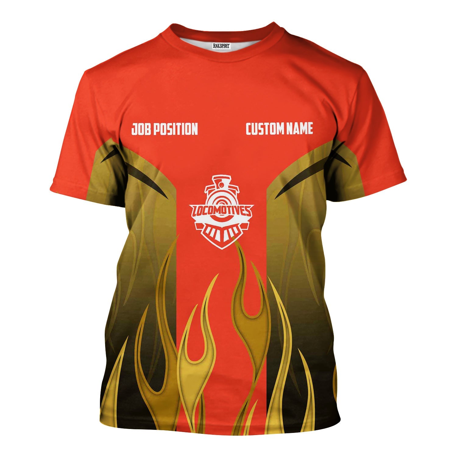 Railspirit Custom Name and Job Title British Railway T-Shirt Flame Graphic Train Shirt