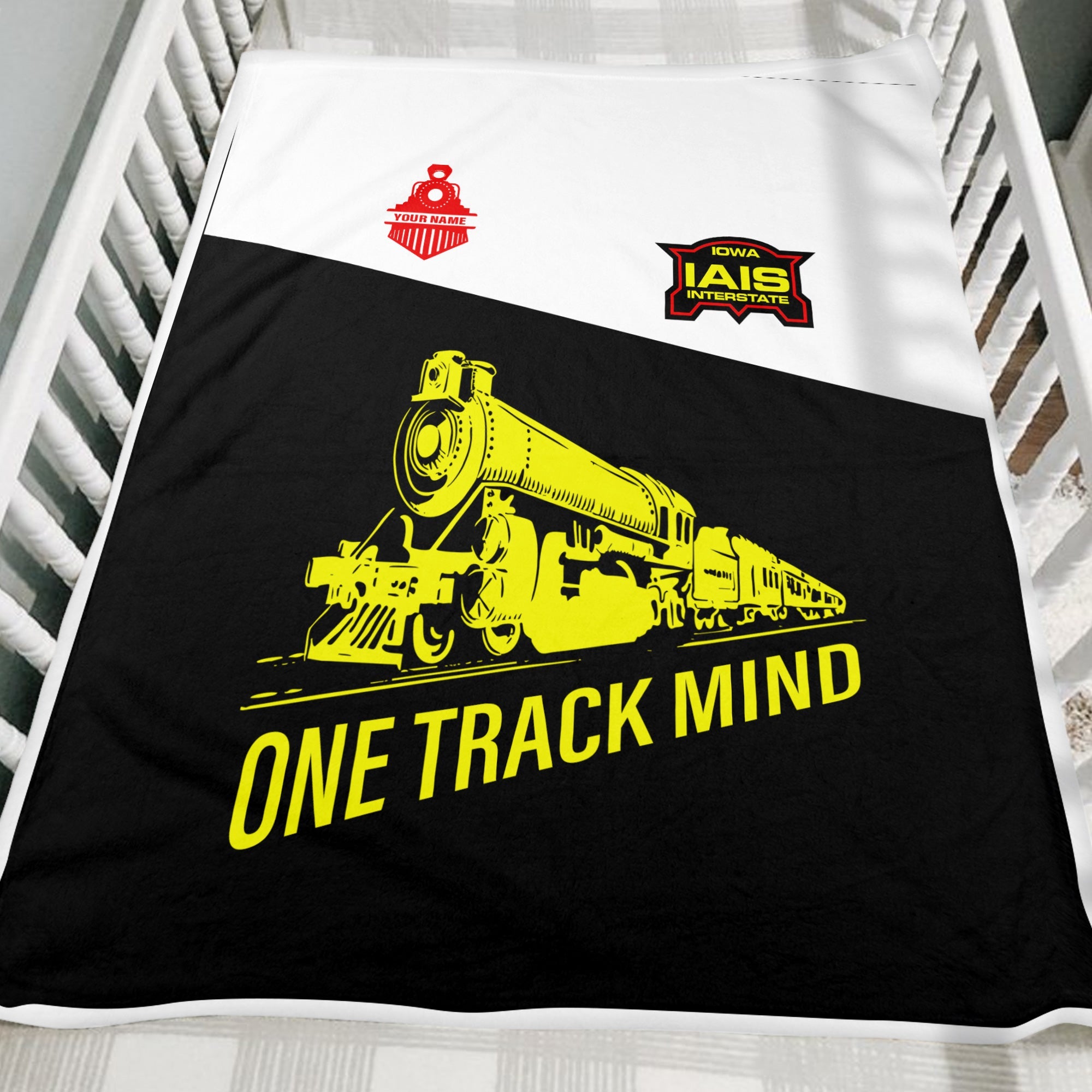 Railspirit Personalized Iowa Interstate Railroad Blanket One Track Mind IAIS Train Blanket Gift Idea For Train Lover