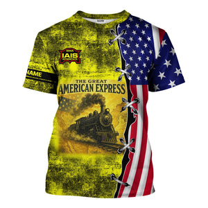 Railspirit Personalized Iowa Interstate Railroad T-Shirt Retro American Express Train With USA Flag IAIS Shirt