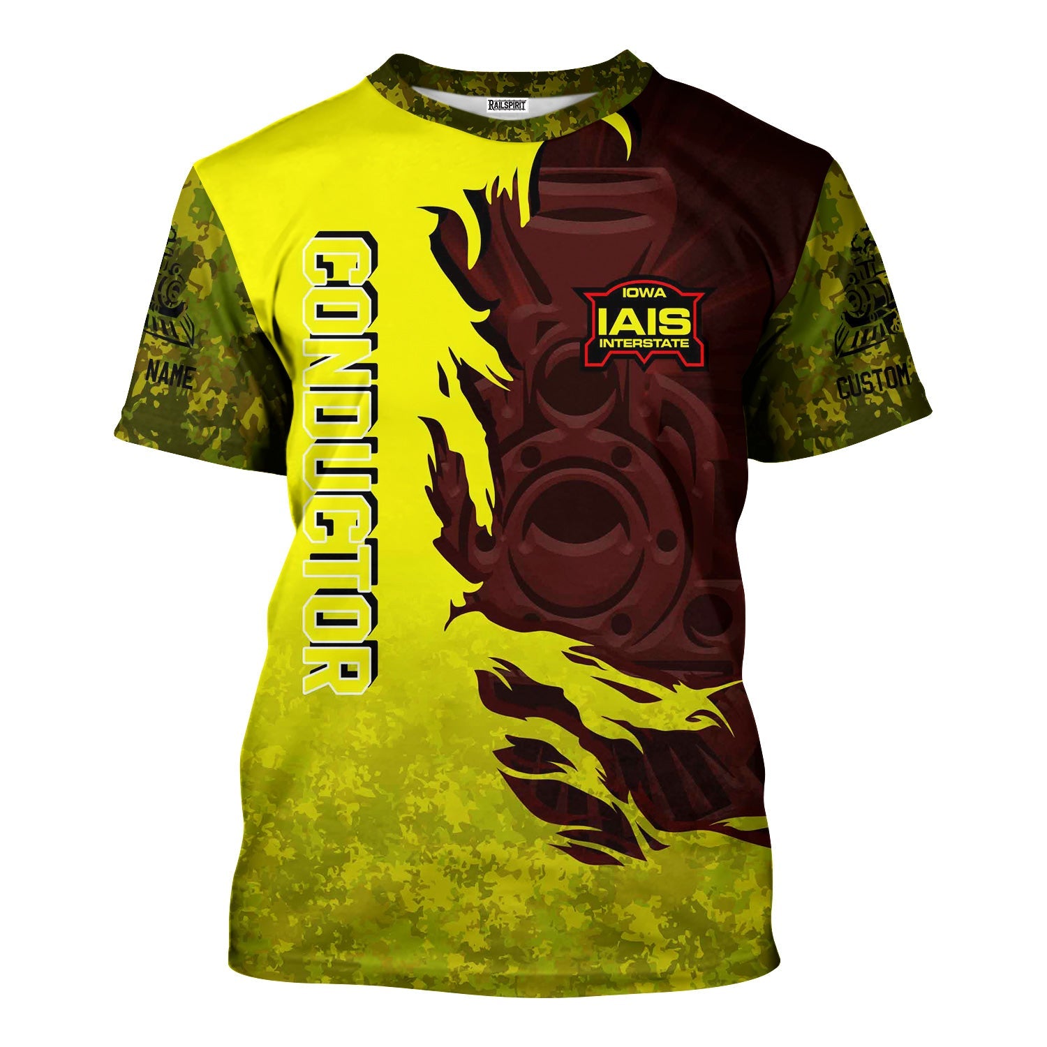 Railspirit Personalized Iowa Interstate Railroad T-Shirt Blazing Style with Custom Position IAIS Train Shirt