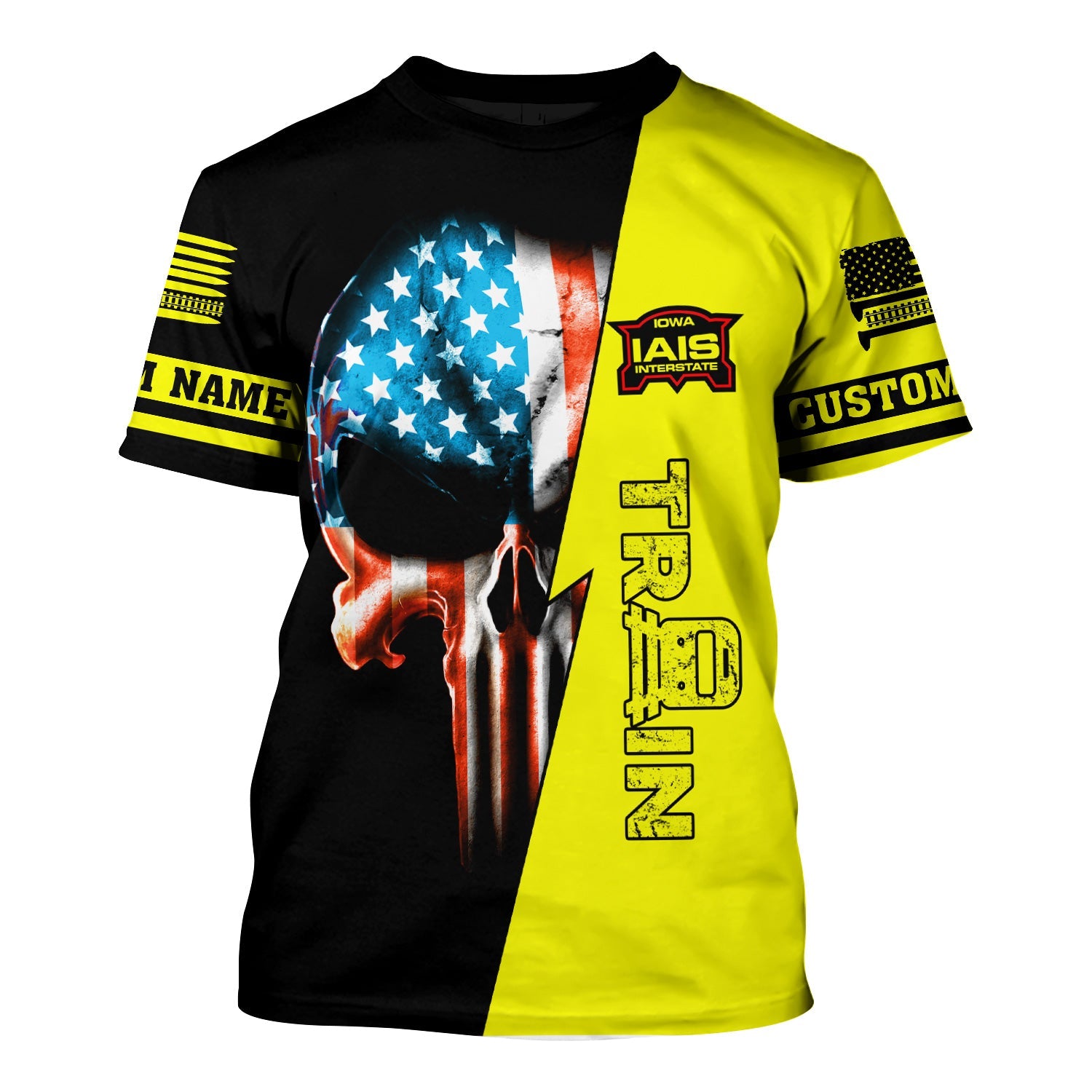 Railspirit Personalized Iowa Interstate Railroad T-Shirt Train Skull American Flag IAIS Shirt All Over Print