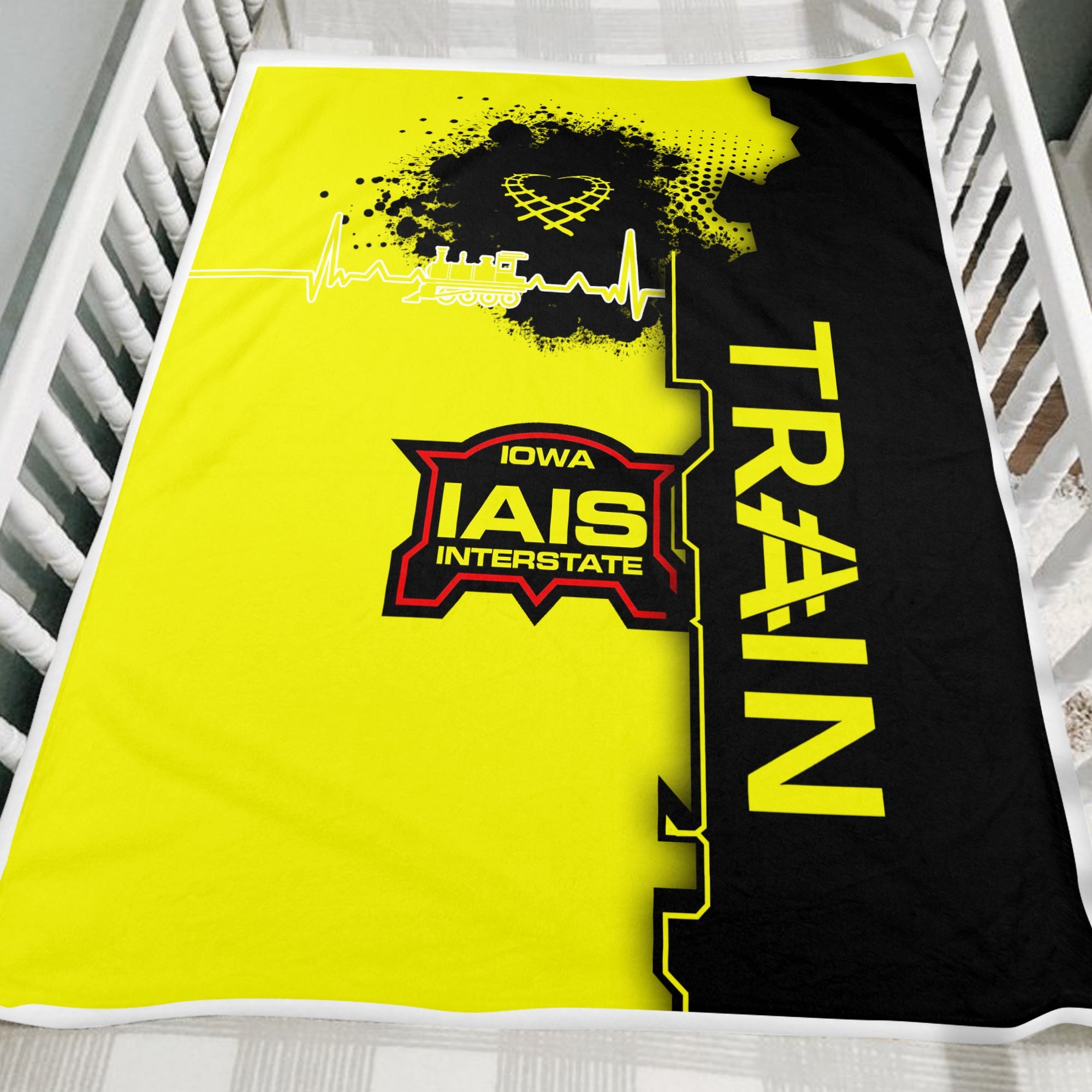 Railspirit Iowa Interstate Railroad Blanket Engine Heartbeat and Track Love Style IAIS Blanket Gift Idea For Train Lovers