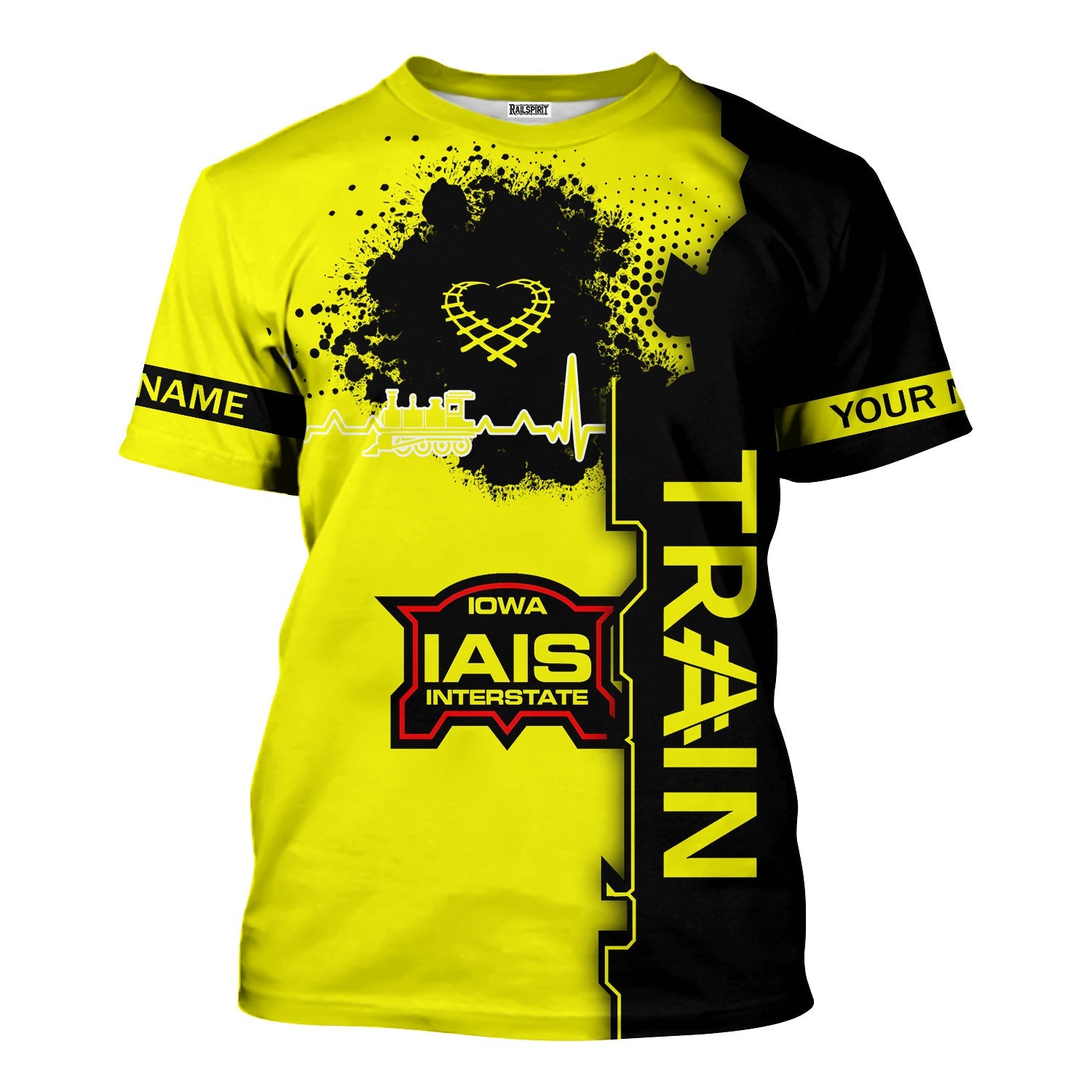 Railspirit Personalized Iowa Interstate Railroad T-Shirt Engine Heartbeat and Track Love Style IAIS Shirt Gift Idea For Train Lovers