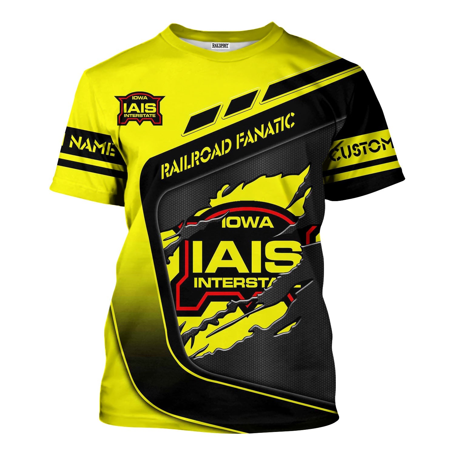 Railspirit Personalized Iowa Interstate Railroad T-Shirt Ripped Texture Style IAIS Train Shirt For Railroad Fanatic