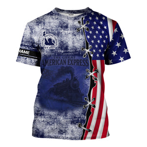 Railspirit Personalized Jersey Central Railroad T-Shirt Retro American Express Train With USA Flag CNJ Shirt