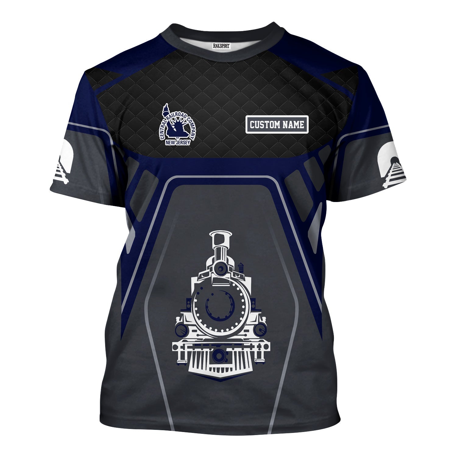 Railspirit Personalized Jersey Central Railroad T-Shirt Steam Locomotive Engine Graphic CNJ Train Shirt All Over Print