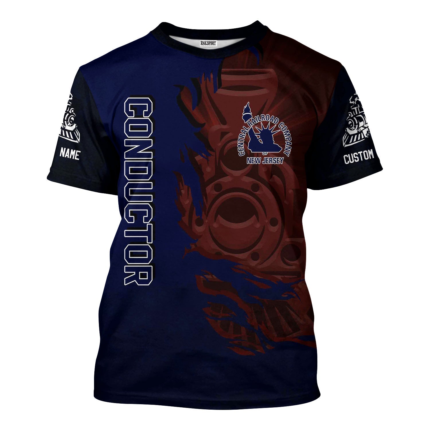 Railspirit Personalized Jersey Central Railroad T-Shirt Blazing Style with Custom Position CNJ Train Shirt