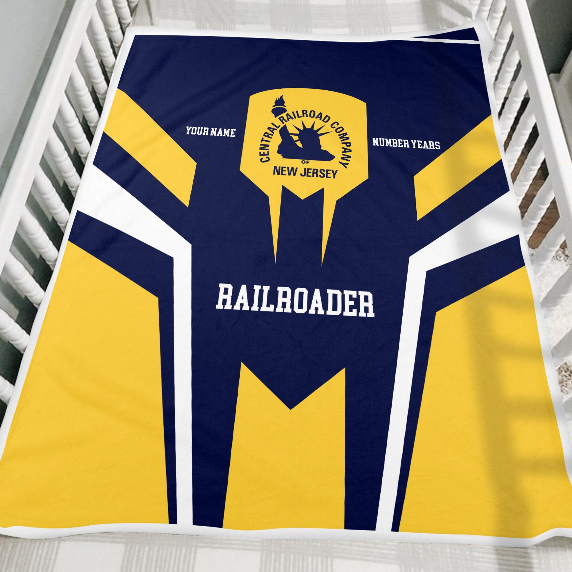 Railspirit Personalized CNJ Jersey Central Railroad Blanket Custom Year Railroader Gift Idea For Train Lover